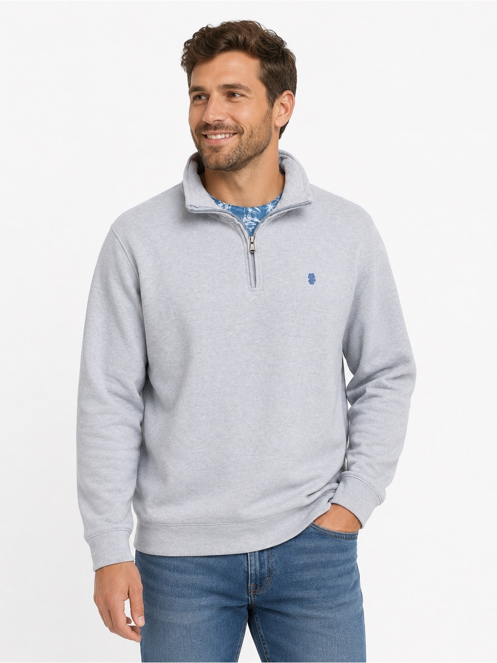IZOD Saltwater Men’s L Quarter Zip Pullover Blue Gray Cotton Casual Sweater